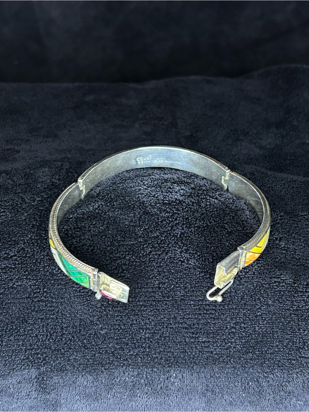 Sterling Silver Multi-Color Inlay Bangle Bracelet - Picture 6 of 8